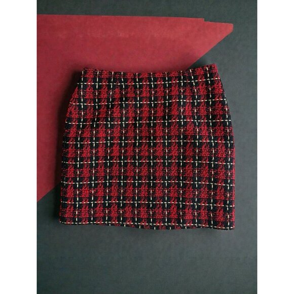 BOSTON PROPER Holiday Red Plaid Boucle Skirt Size 12 NEW NWOT - Picture 3 of 12